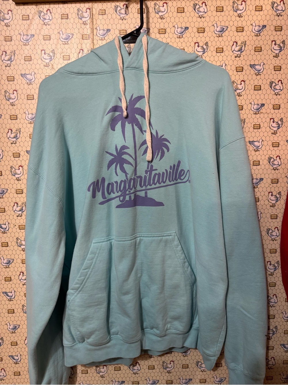 Margaritaville Light Blue Pullover Hoodie with Purple Palm Logo